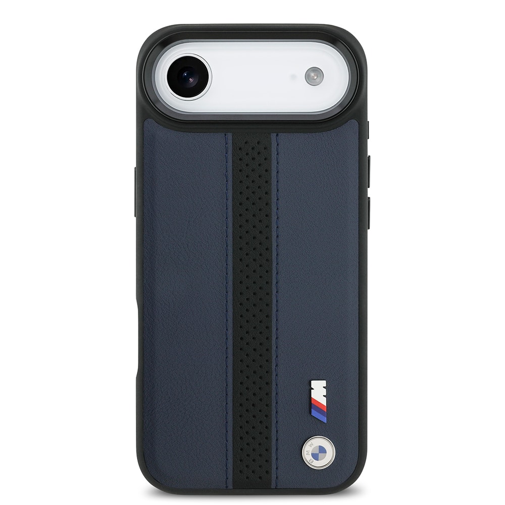 Apple iPhone 17 Air Kılıf BMW Orjinal Lisanslı M-safe Şarj Özellikli Deri Arka Yüzey Metal Logolu Delikli Şerit Tasarımlı Kapak