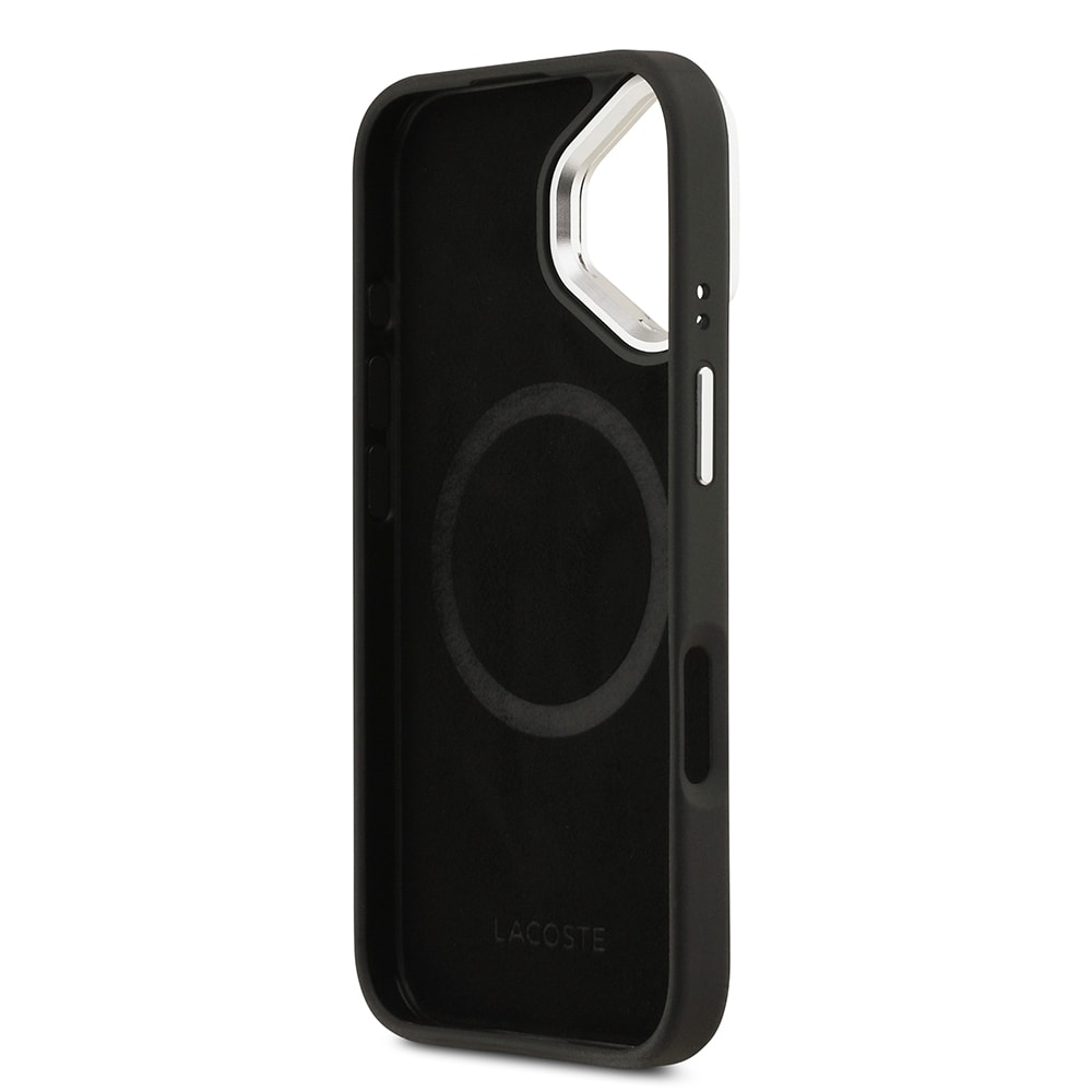 Apple iPhone 17 Kılıf Lacoste Orjinal Lisanslı M-safe Şarj Özellikli PU Pike Desenli Standlı Metal Logolu Kapak