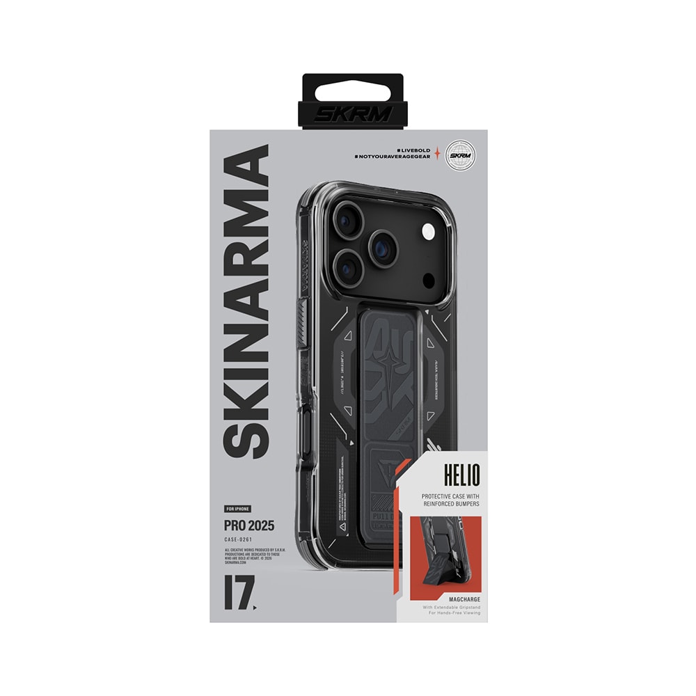 Apple iPhone 17 Pro Kılıf M-safe Şarj Özellikli Teknoloji Desenli Skinarma Helio Mag Charge Standlı Kapak