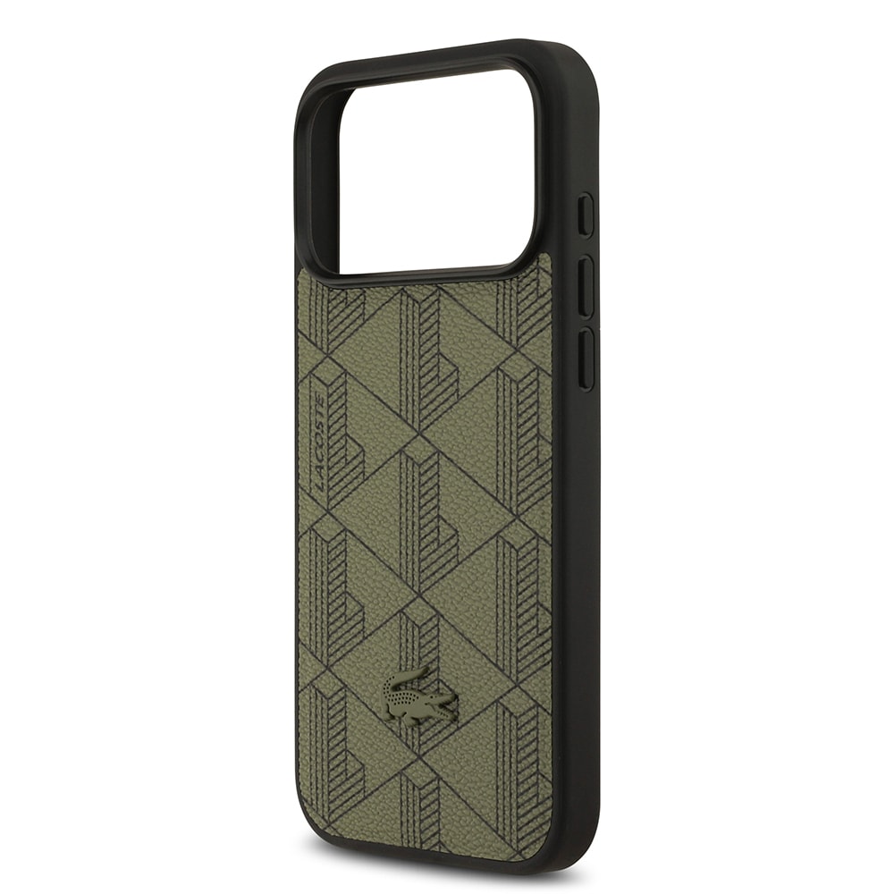 Apple iPhone 17 Pro Max Kılıf Lacoste Orjinal Lisanslı M-safe Şarj Özellikli PU Deri Tasarımlı Kartlıklı Karışık Monogram Desenli Kapak