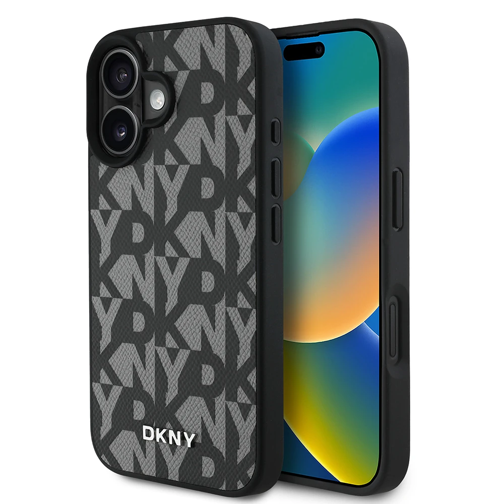iPhone 16 Kılıf DKNY Orjinal Lisanslı M-safe Şarj Özellikli 3D Yazılı Grid Pattern Kapak image