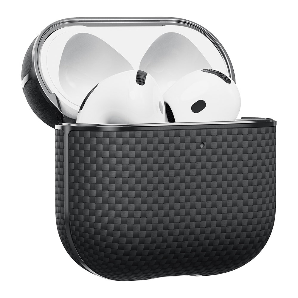 Apple Airpods Pro 2 Kılıf 1500D Aramid Fiber Pitaka Ultra-Slim Classic Serisi Black-Grey Twill Kapak
