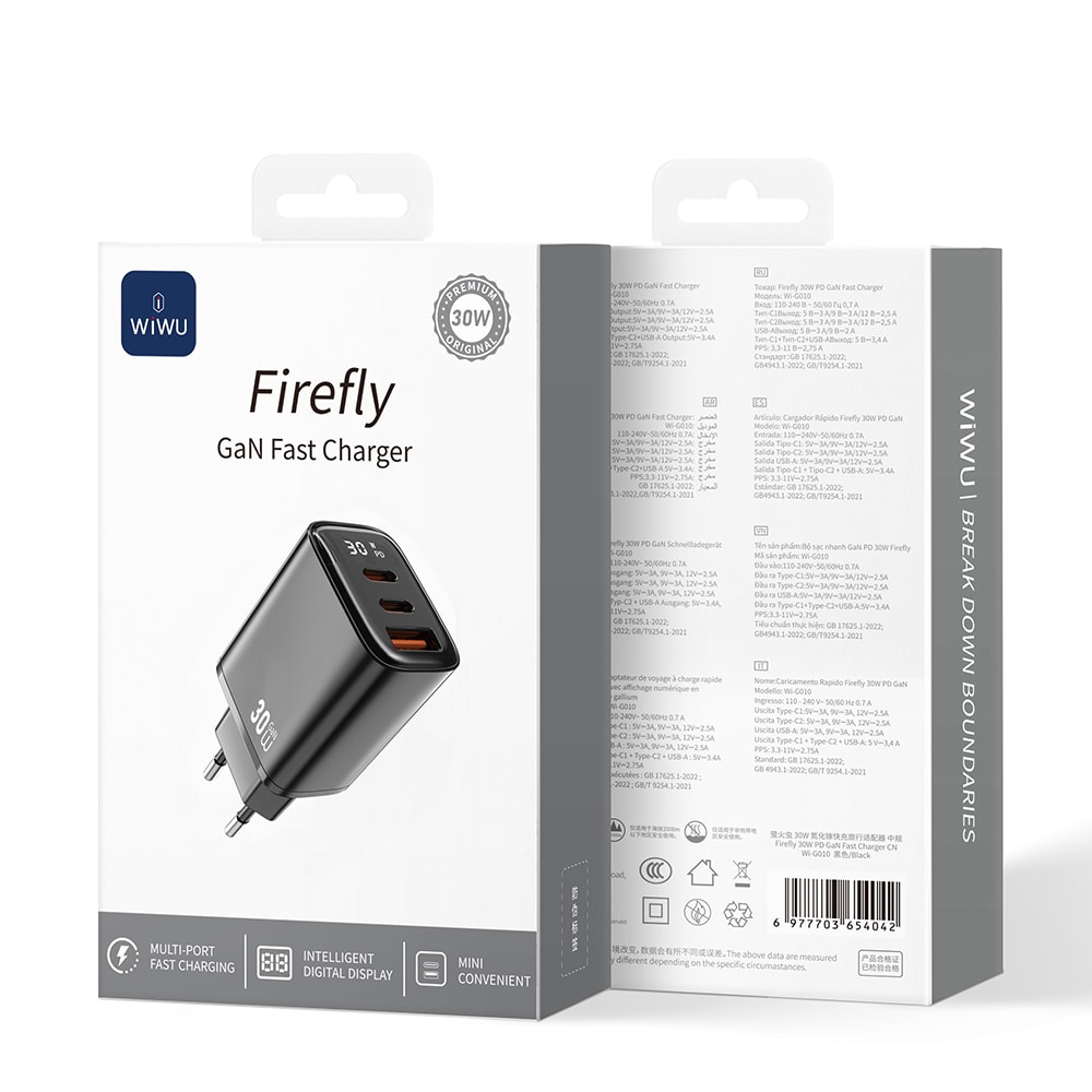 Wiwu Wi-G010 Firefly Serisi GaN Tech PD Hızlı Şarj Özellikli Şarj Başlığı 30W