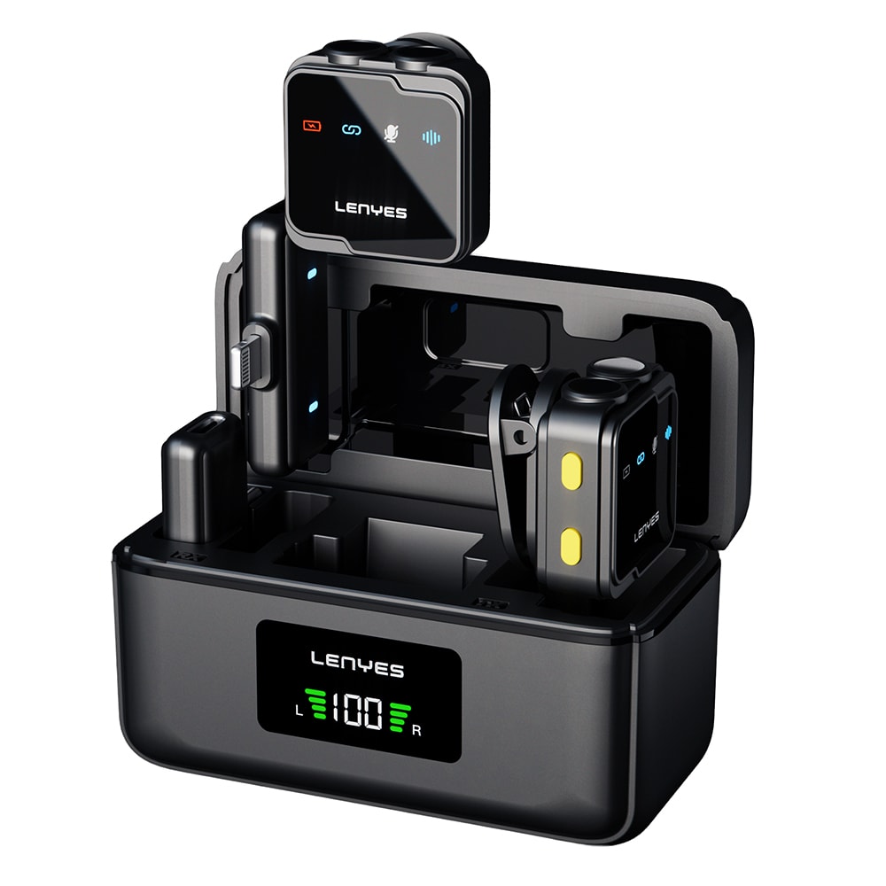 Lenyes LM205 2in1 Type-C Şarj Portlu Yapay Zeka Gürültü Engelleyicili Type-C ve Lightning Bağlantılı Kablosuz Yaka Mikrofonu