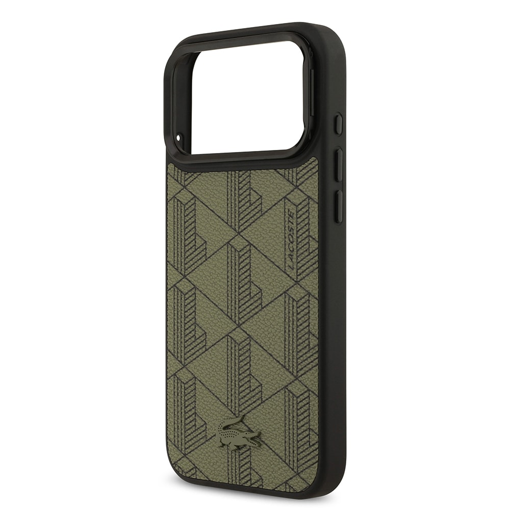 Apple iPhone 17 Pro Max Kılıf Lacoste Orjinal Lisanslı M-safe Şarj Özellikli Standlı PU Deri Karışık Monogram Desenli Kapak