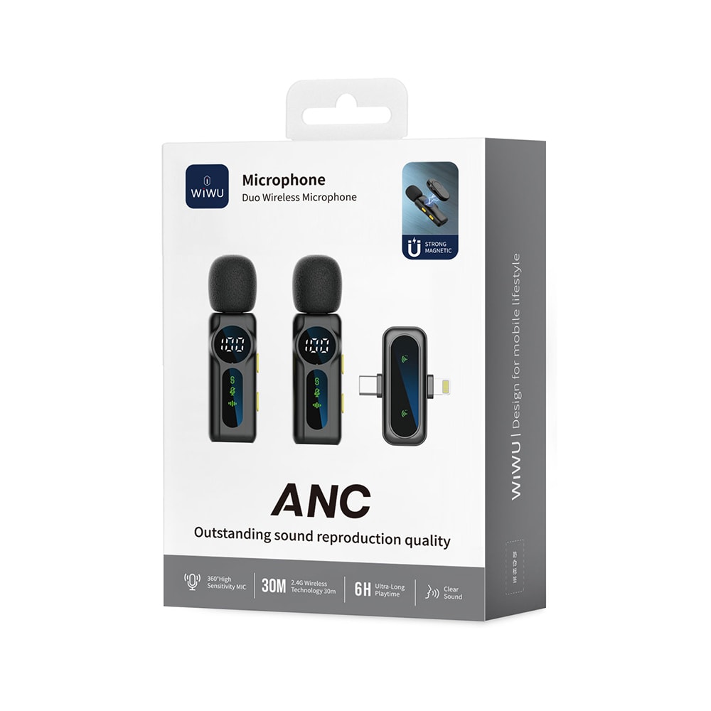 Wiwu Wi-WM007 2in1 Type-C ve Lightning Portlu ANC Özellikli Kablosuz Yaka Mikrofonu