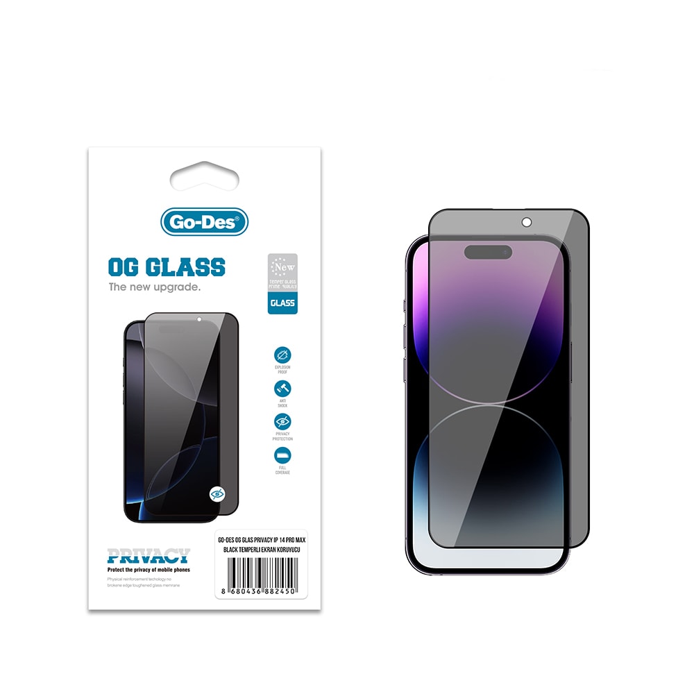 Apple iPhone 14 Pro Max Go Des OG Glass Privacy Antistatik Temperli Cam Ekran Koruyucu image