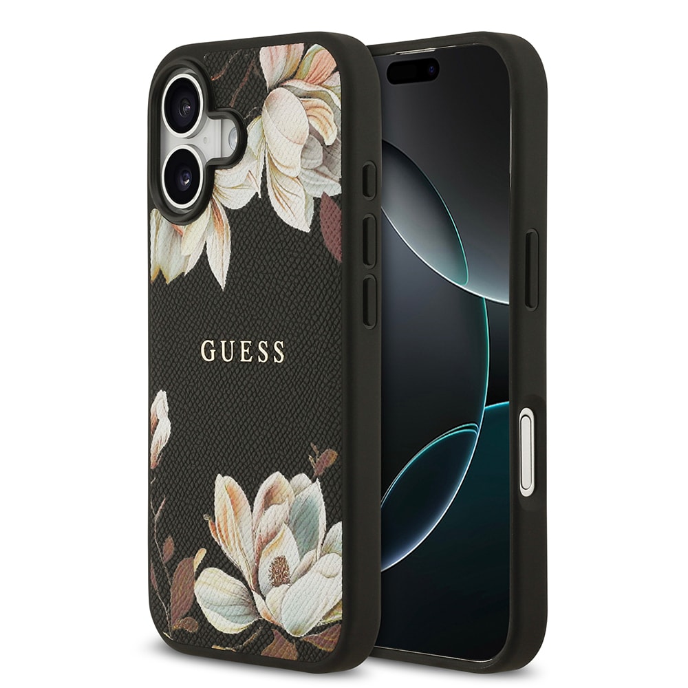 Apple iPhone 17 Kılıf Guess Orjinal Lisanslı M-safe Şarj Özellikli Taneli Çiçek Tasarımlı Metal Yazı Logolu Kapak main variant image