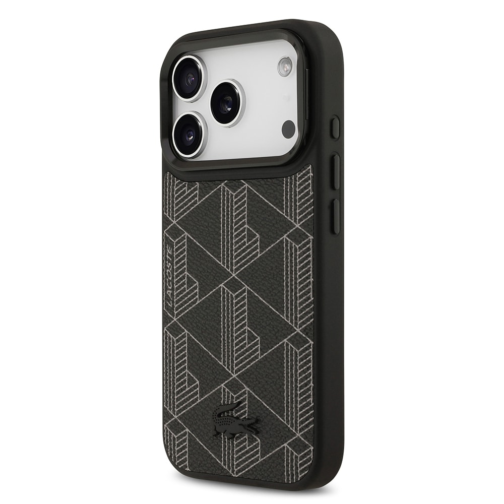 Apple iPhone 17 Pro Kılıf Lacoste Orjinal Lisanslı M-safe Şarj Özellikli Standlı PU Deri Karışık Monogram Desenli Kapak