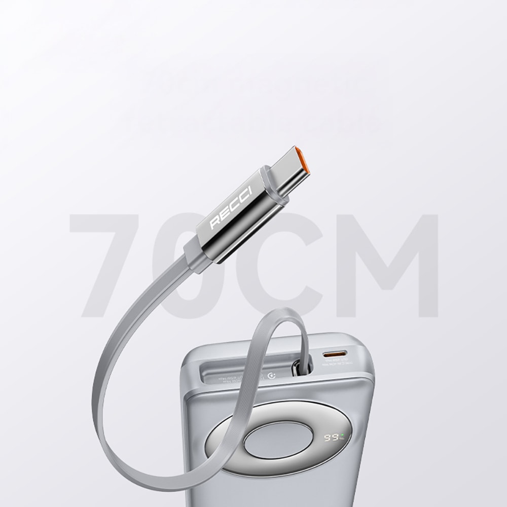 Recci RPB-P72 Hızlı Şarj Özellikli Type-C Kablolu Powerbank 65W 20.000mAh