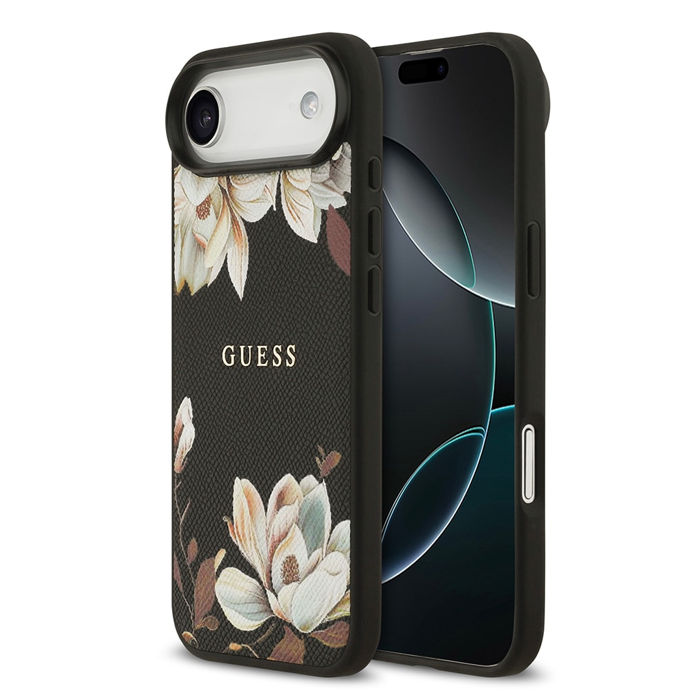 Apple iPhone 17 Air Kılıf Guess Orjinal Lisanslı M-safe Şarj Özellikli Taneli Çiçek Tasarımlı Metal Yazı Logolu Kapak main variant image