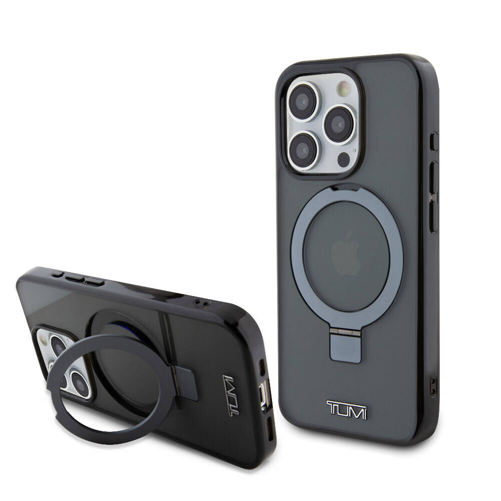 Apple iPhone 15 Pro Kılıf TUMI Orjinal Lisanslı M-safe Şarj Özellikli PC TPU Metal Logolu Ring Standlı Kapak image