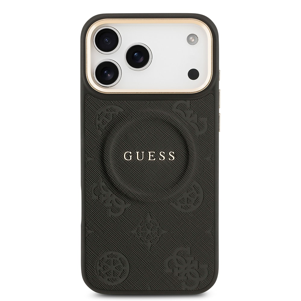 Apple iPhone 17 Pro Max Kılıf Guess Orjinal Lisanslı M-safe Şarj Özellikli Sıcak Baskılı Yazı Logolu PU Deri Peony Kapak