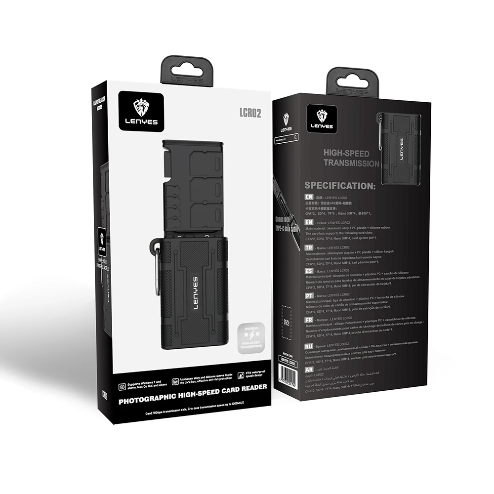 Lenyes LCR02 Type-C Kablolu Su Geçirmez Çoklu Kart Depolama ve Okuyucu Kutusu 10 Gbps