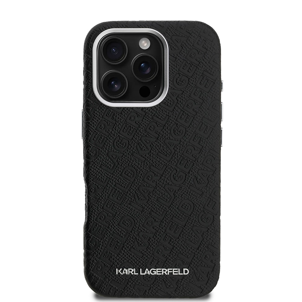 Apple iPhone 16 Pro Max Kılıf Karl Lagerfeld Orjinal Lisanslı PU Deri Damgalı Metal Yazı Logolu Kapak