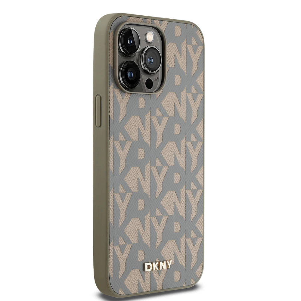 iPhone 14 Pro Max Kılıf DKNY Orjinal Lisanslı M-safe Şarj Özellikli 3D Yazılı Grid Pattern Kapak