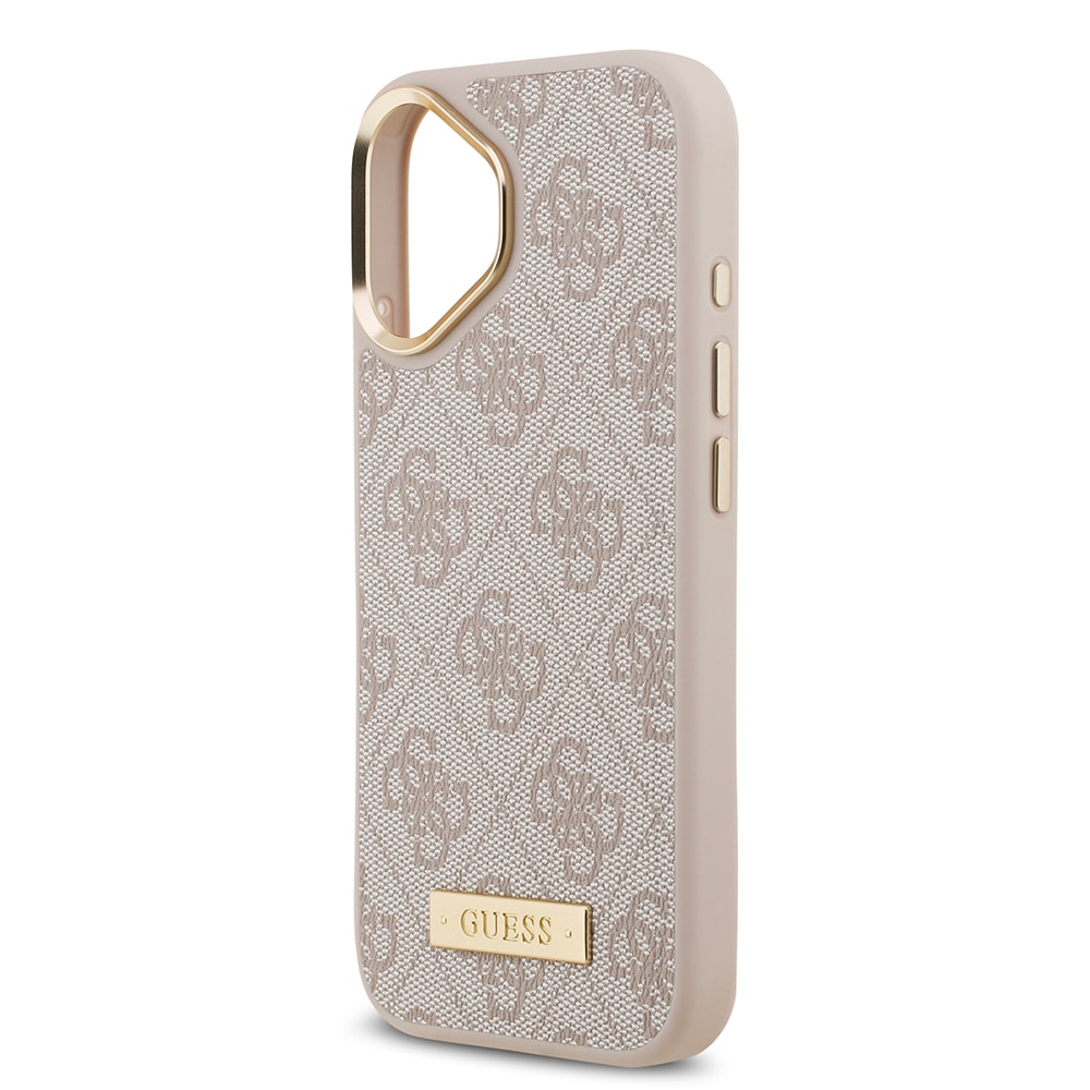 Apple iPhone 17 Kılıf Guess Orjinal Lisanslı M-safe Şarj Özellikli 4G Desenli PU Metal Plaka Klasik Logolu Kapak