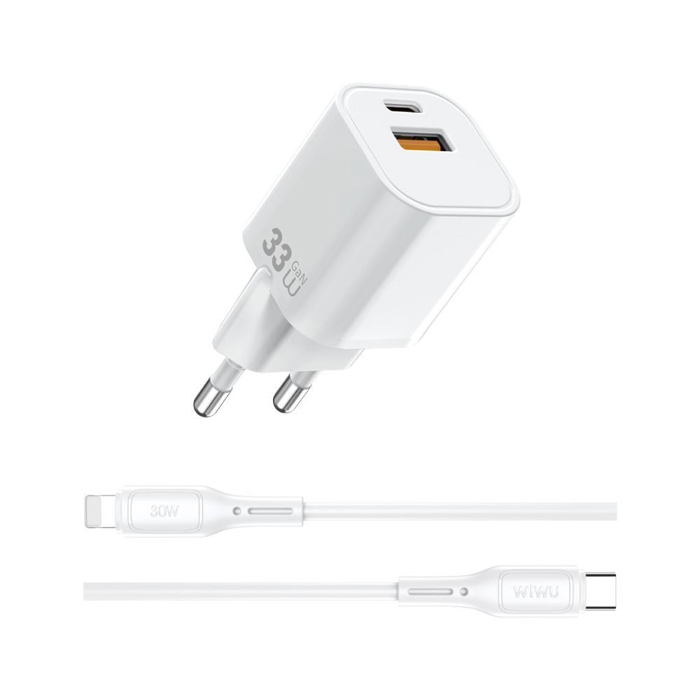 Wiwu Wi-G018 Cube Serisi Type-C to Lightning GaN Tech PD Hızlı Şarj Özellikli Kablolu Şarj Seti 33W