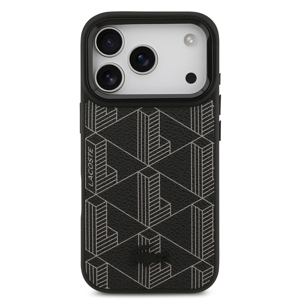 Apple iPhone 17 Pro Kılıf Lacoste Orjinal Lisanslı M-safe Şarj Özellikli Standlı PU Deri Karışık Monogram Desenli Kapak