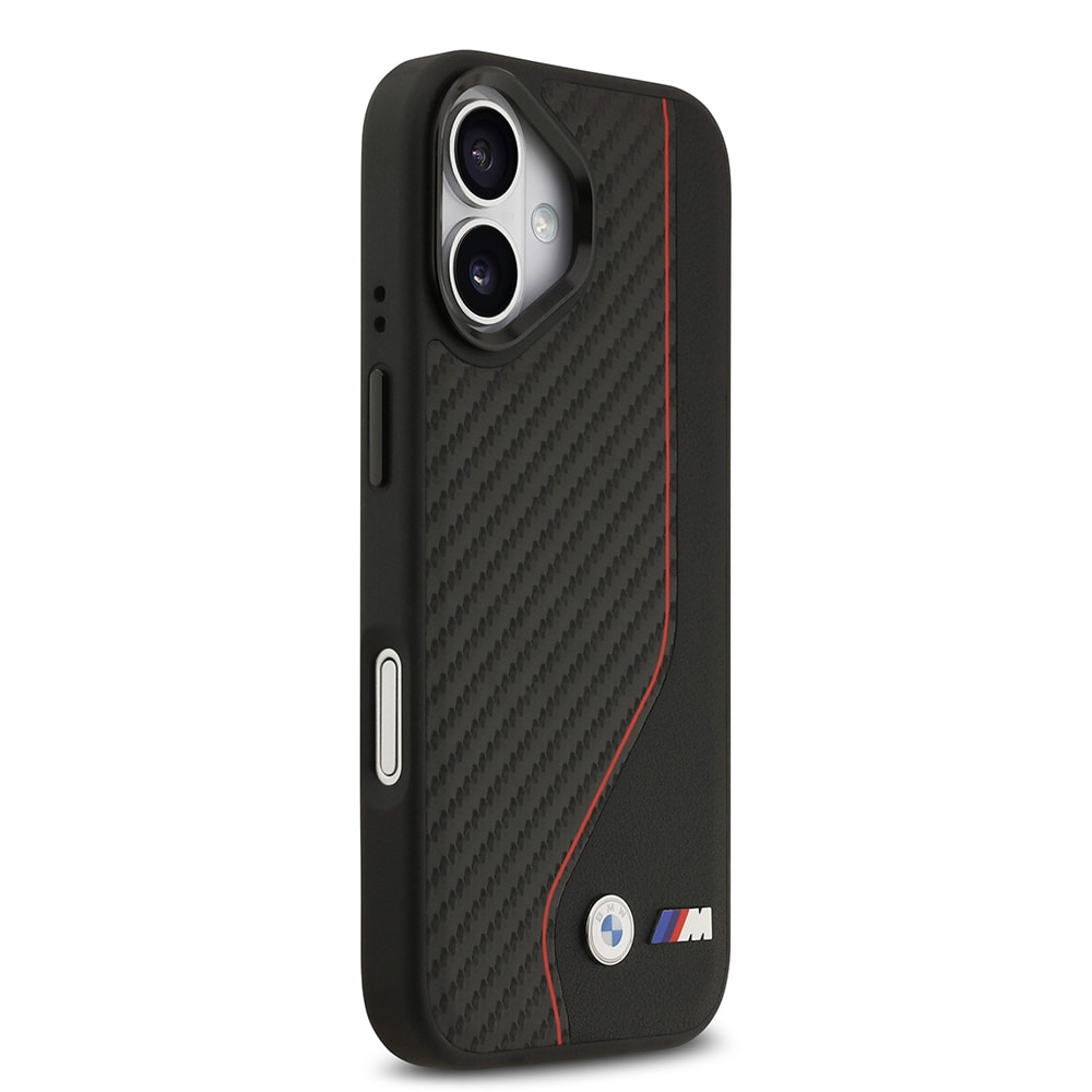 Apple iPhone 17 Kılıf BMW Orjinal Lisanslı M-safe Şarj Özellikli Metal BMW ve M Logolu PU Karbon Tasarımlı Kapak