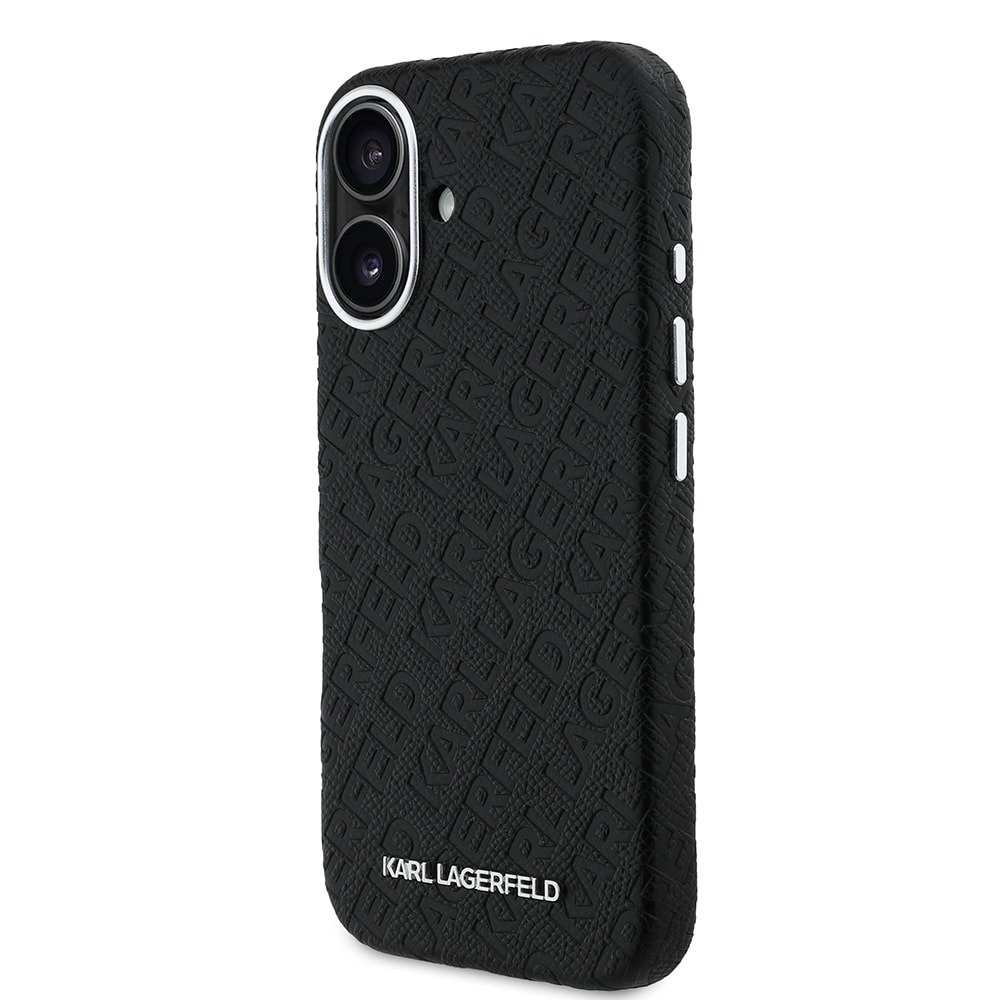 Apple iPhone 16 Kılıf Karl Lagerfeld Orjinal Lisanslı PU Deri Damgalı Metal Yazı Logolu Kapak