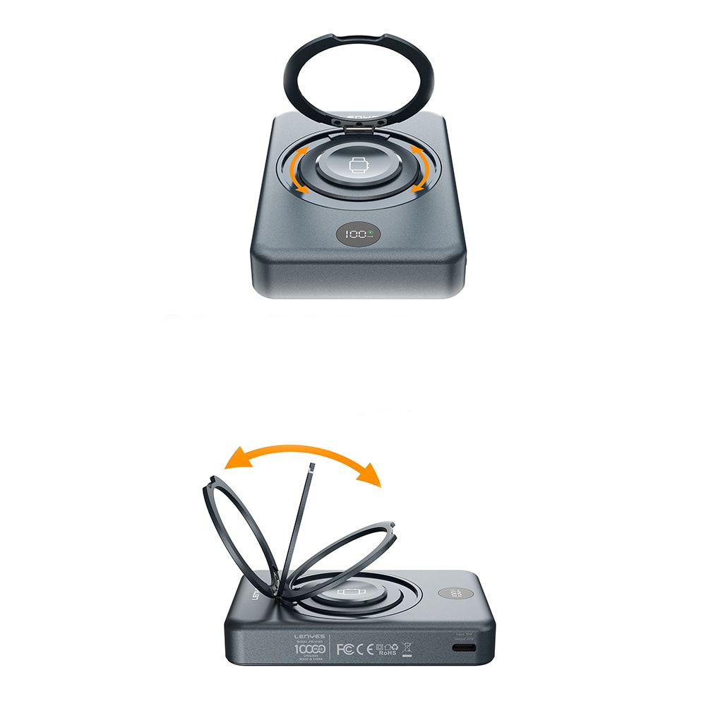 Lenyes PW1010D PD 20W Dijital LED Göstergeli Akıllı Saat Kablosuz Şarj Özellikli Standlı Wireless Powerbank 15W 10000mAh