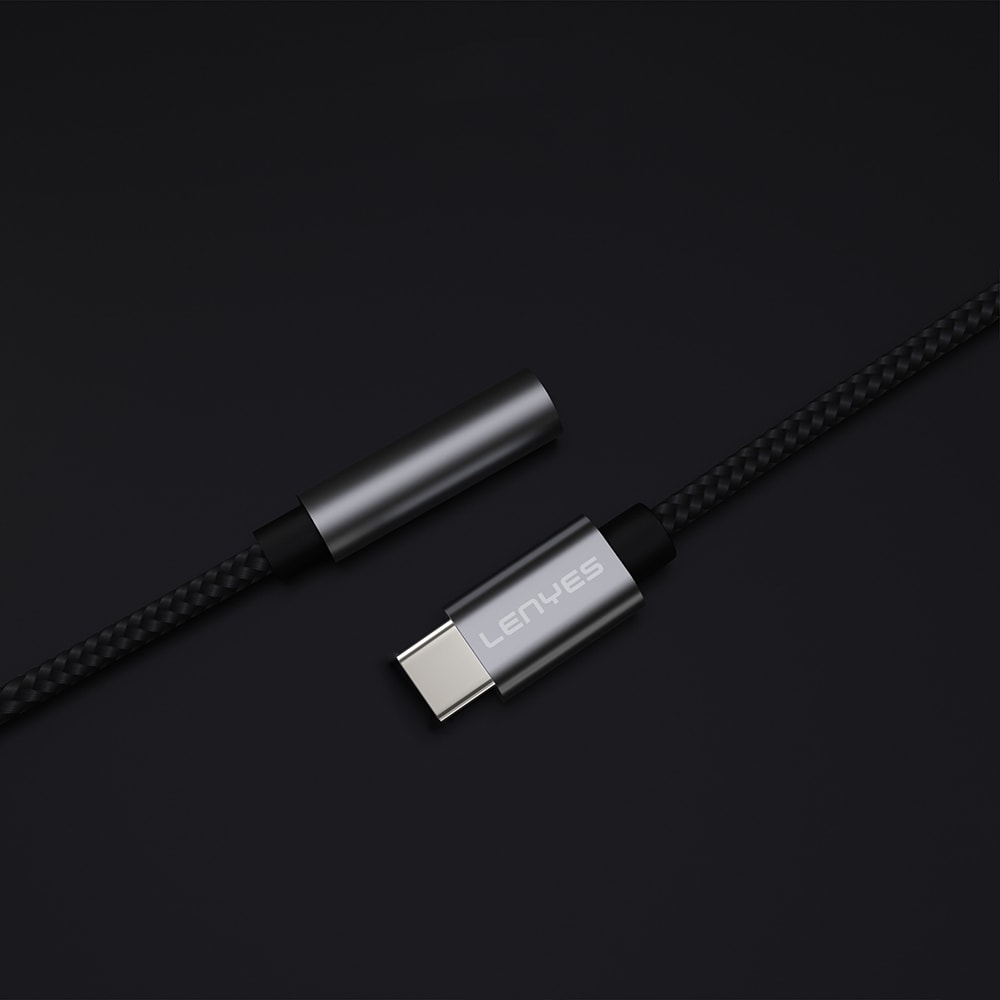 Lenyes AX105 Type-C to 3.5mm Aux Çevirici Örgülü Ses Adaptörü