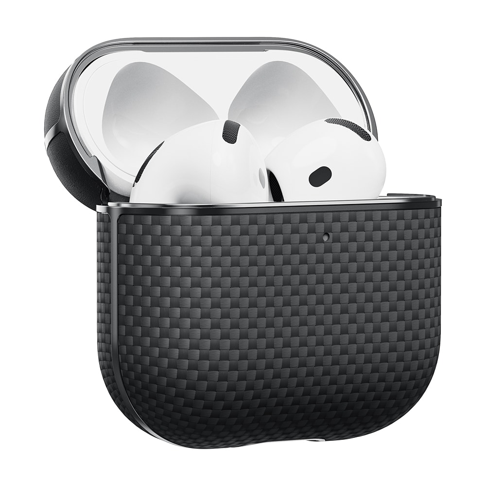 Apple Airpods 4 Kılıf 1500D Aramid Fiber Pitaka Ultra-Slim Classic Serisi Black-Grey Twill Kapak