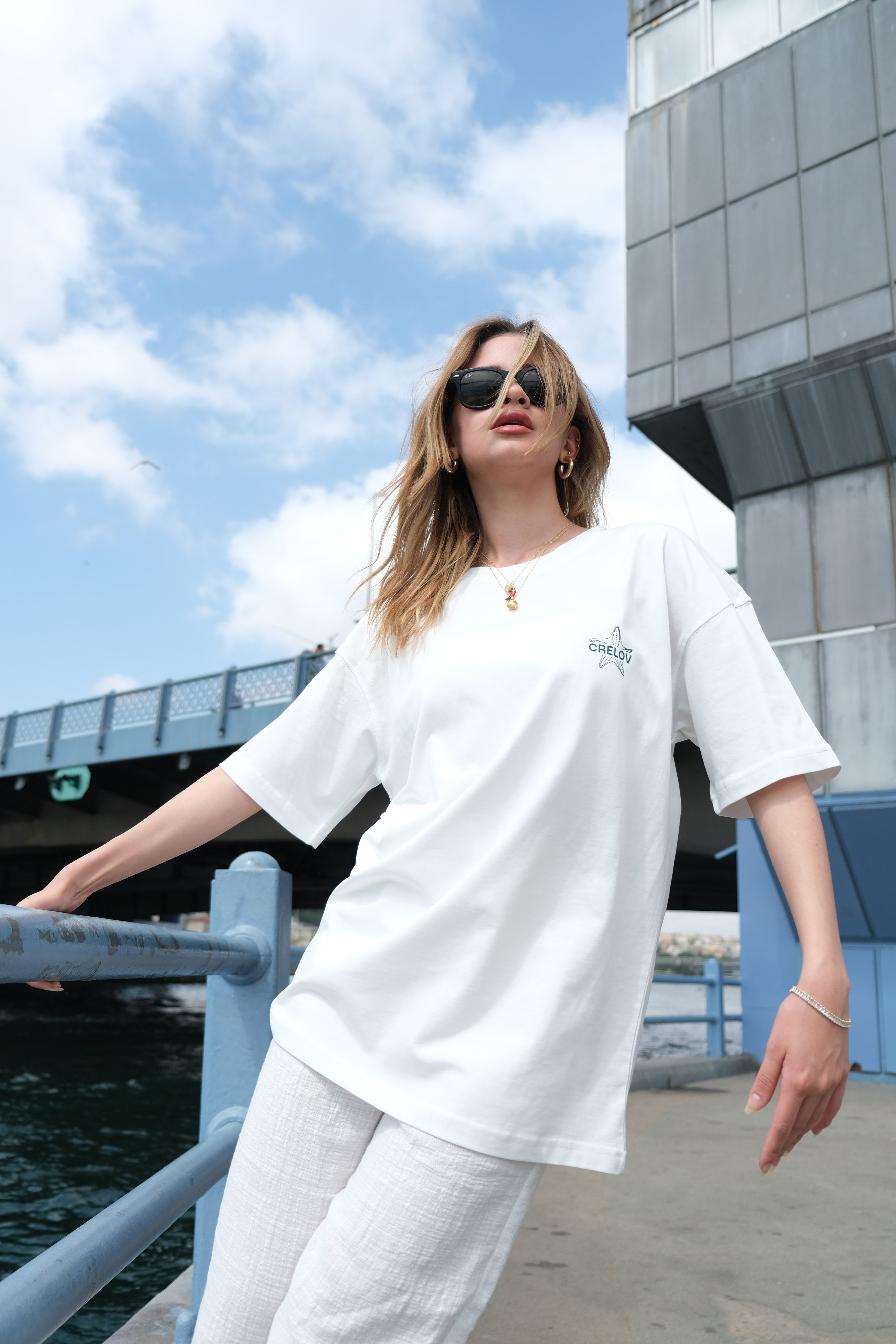 Kadın Salty Summer Beyaz Oversize T-shirt