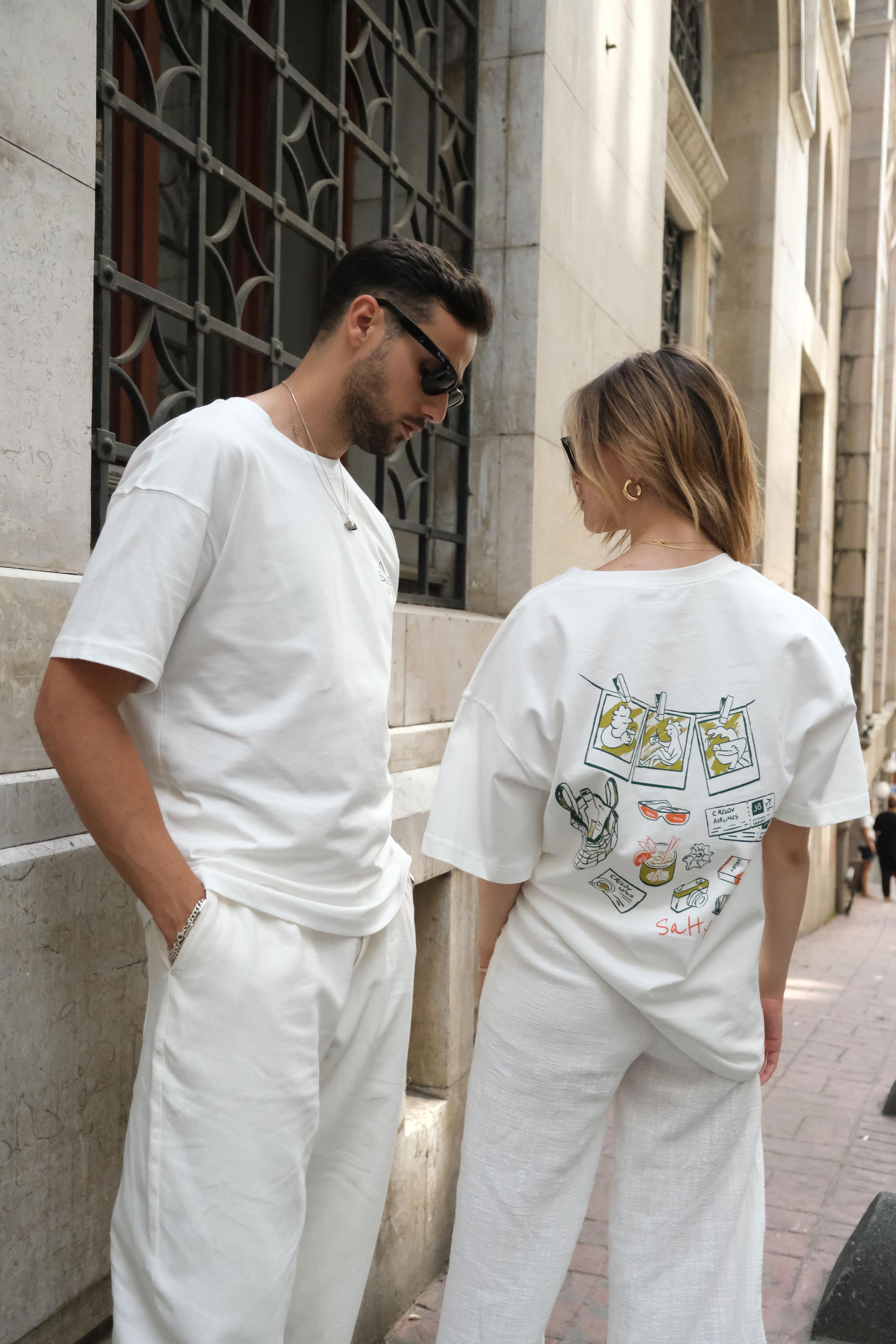 Kadın Salty Summer Beyaz Oversize T-shirt