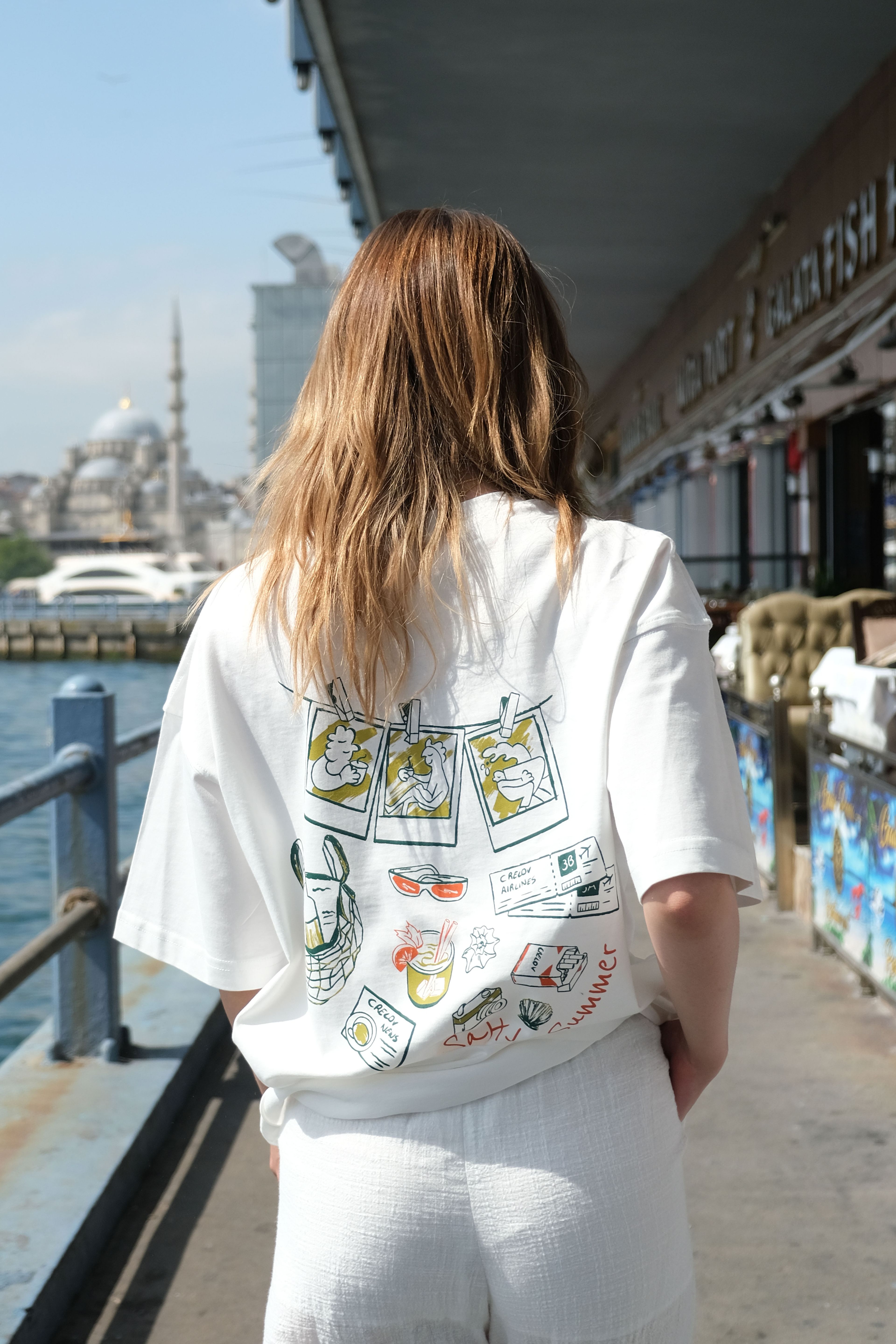 Kadın Salty Summer Beyaz Oversize T-shirt