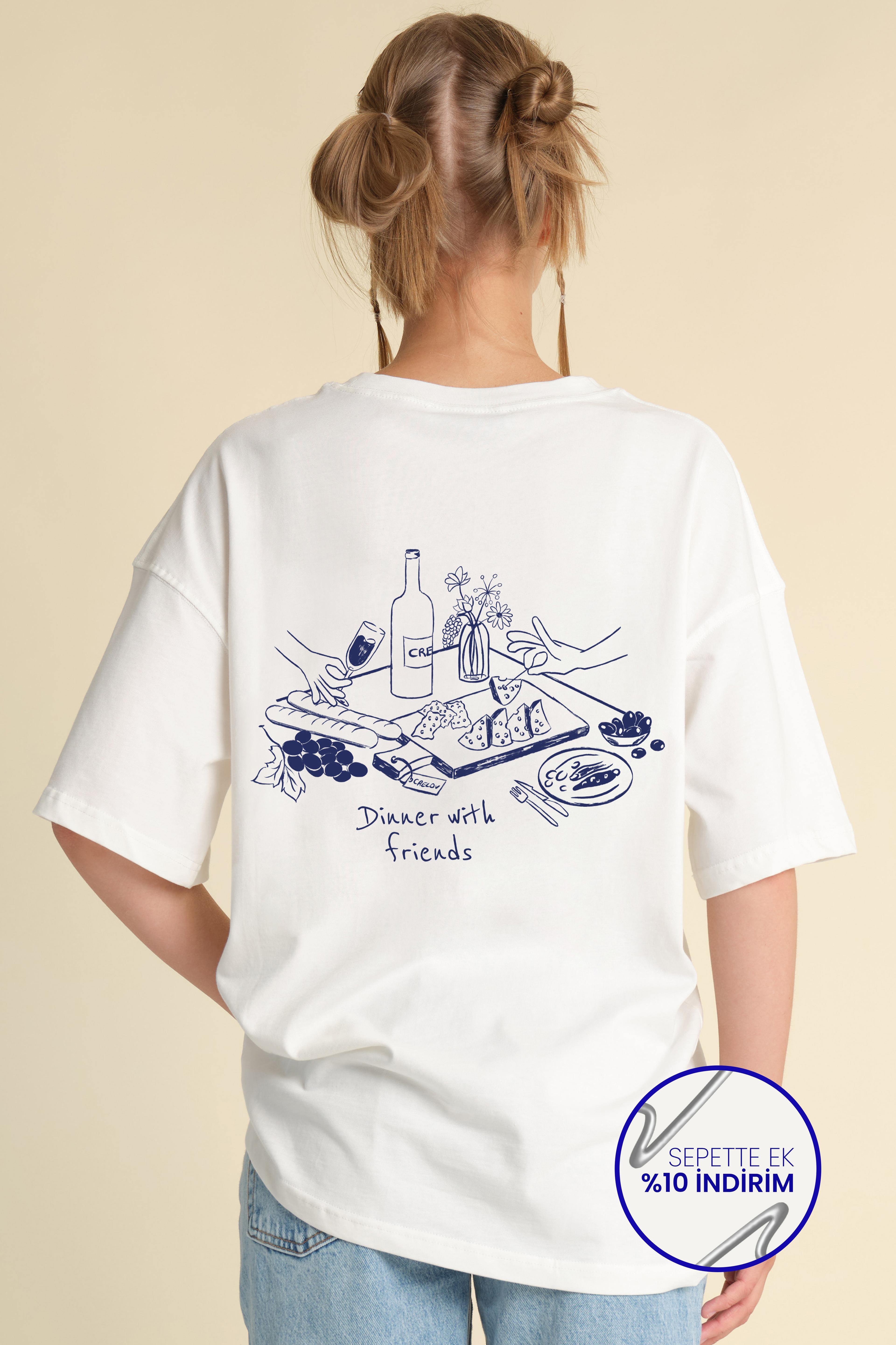 Kadın Dinner With Friends Beyaz Oversize T-shirt