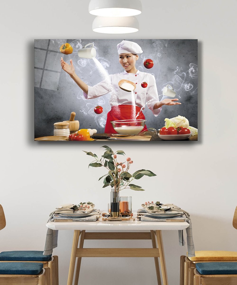 Aşçı Mutfak Cam Tablo  4mm Dayanıklı Temperli Cam Cook Kitchen Glass Wall Art