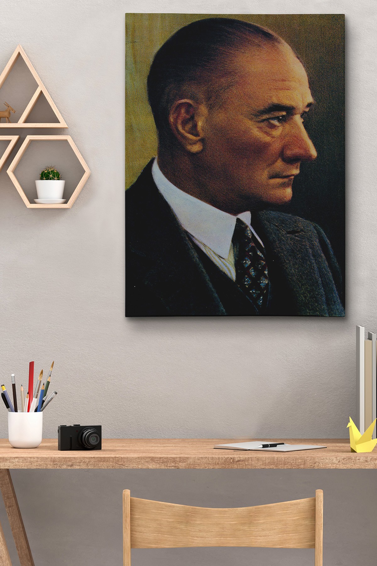 Atatürk Portre Tablosu Mustafa Kemal Atatürk Dikdörtgen Dekoratif Kanvas Tablo