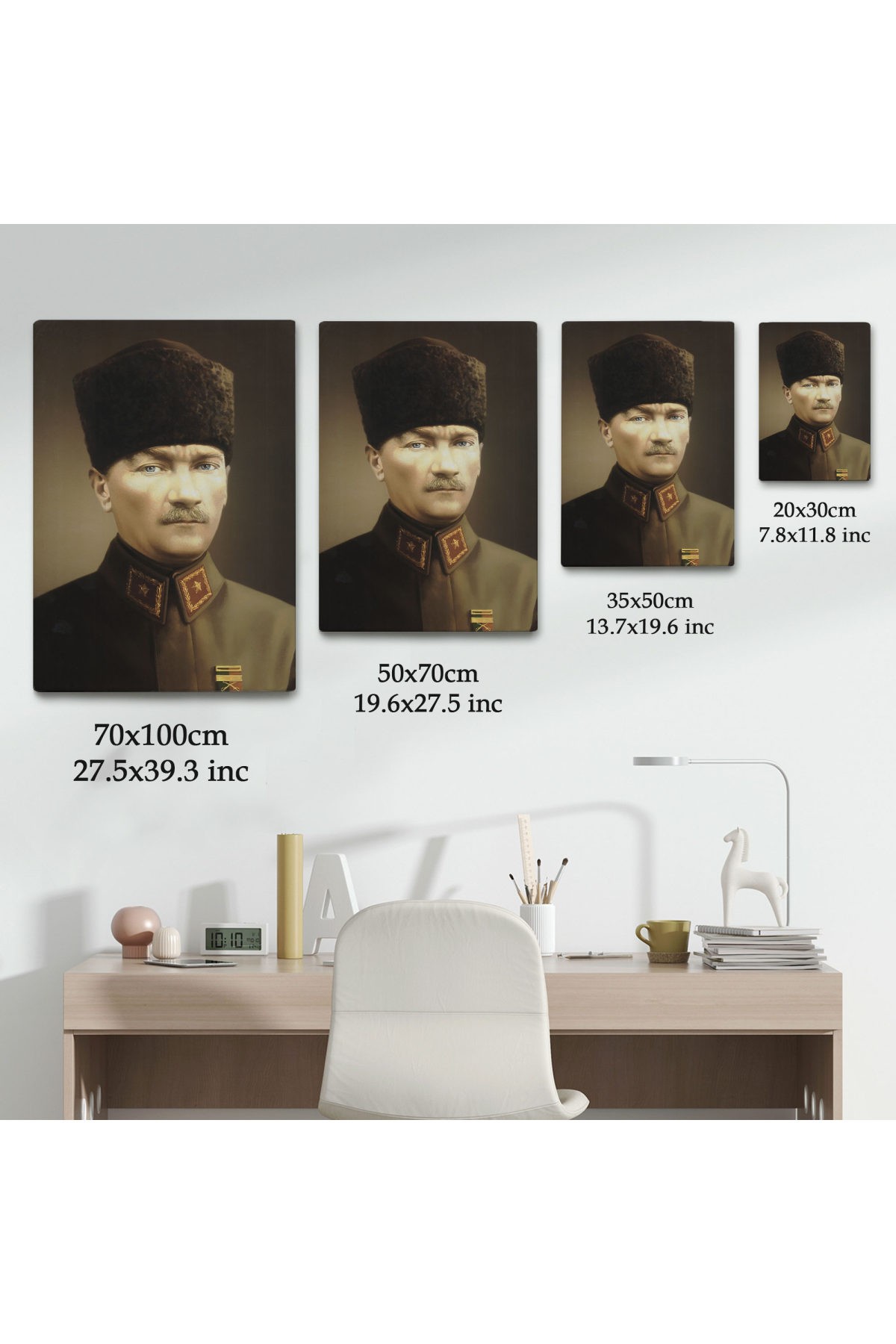 Atatürk Portre Tablosu Mustafa Kemal Atatürk Dikdörtgen Dekoratif Kanvas Tablo