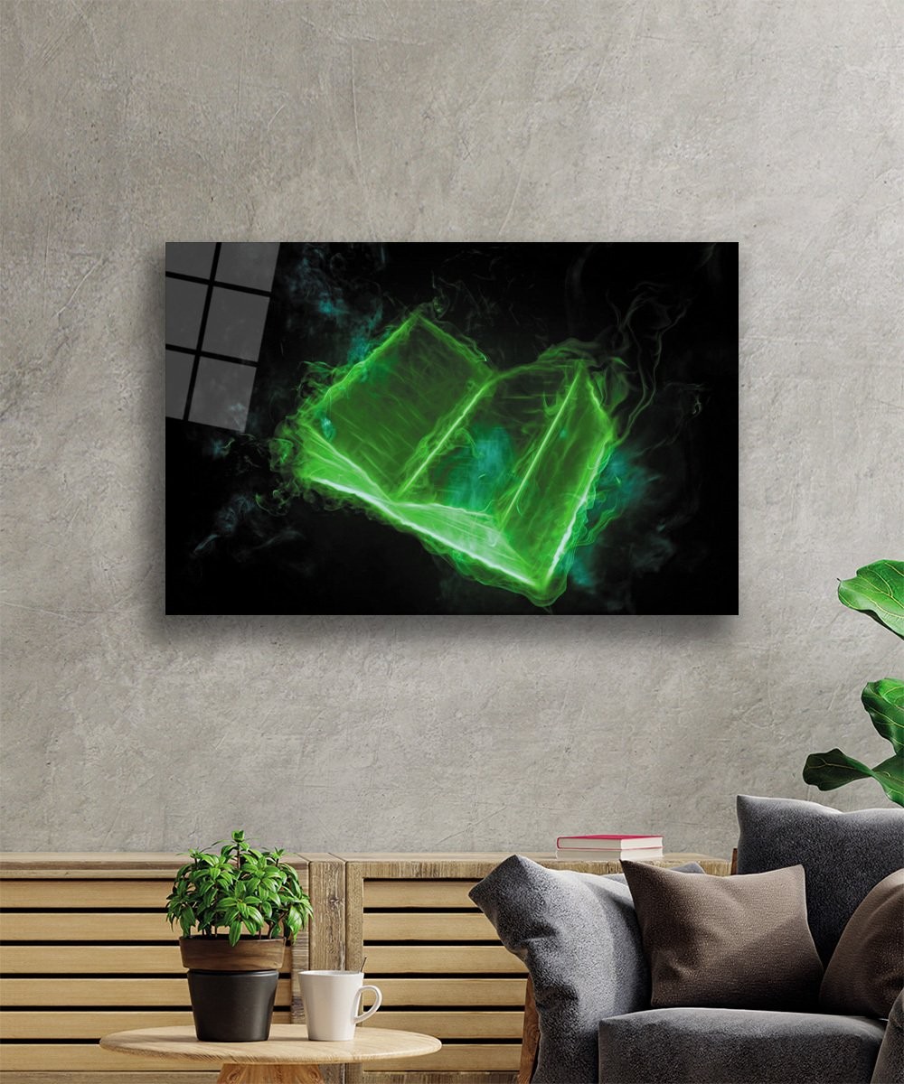 Siyah Neon Yeşil Kitap Cam Tablo 4mm Dayanıklı Temperli Cam