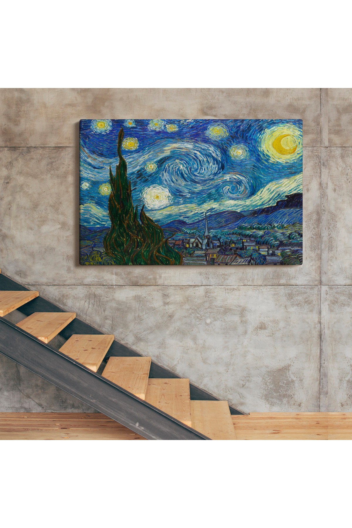 Vincent Van Gogh, Yıldızlı Gece Kanvas Tablosu  ( ÜÇ PARÇA )