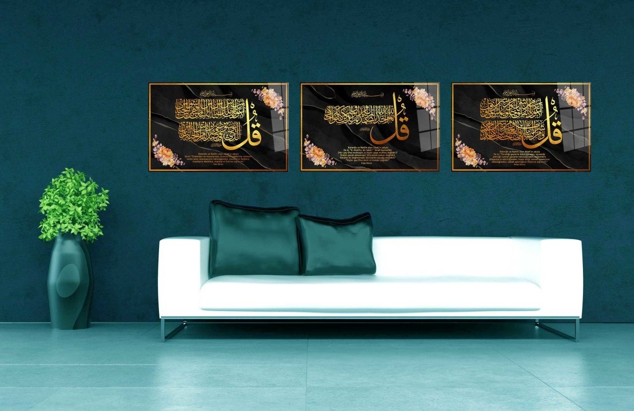 İhlas, Felak ve Nas Sureleri-3 138x72 Cm (3 parça her parça 46x72 Cm)