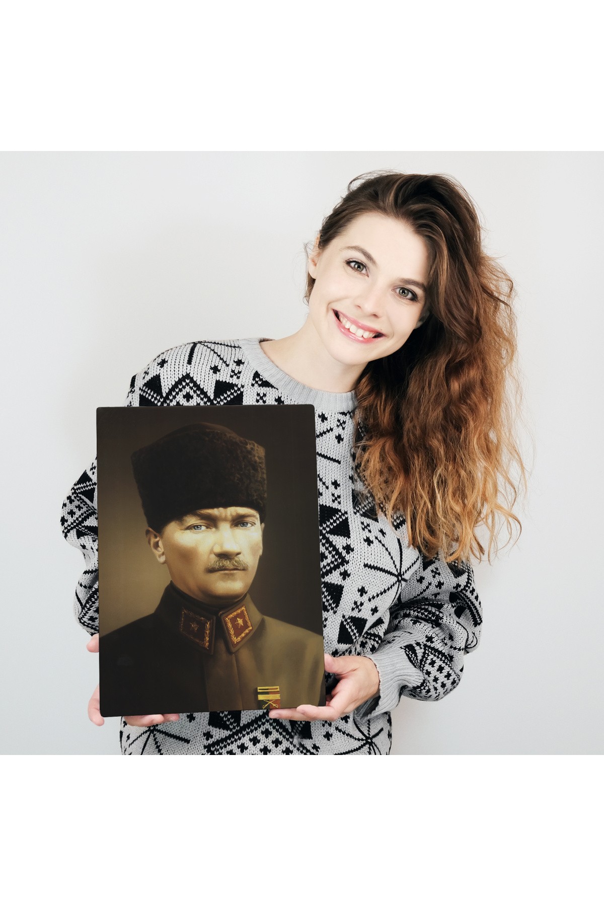 Atatürk Portre Tablosu Mustafa Kemal Atatürk Dikdörtgen Dekoratif Kanvas Tablo