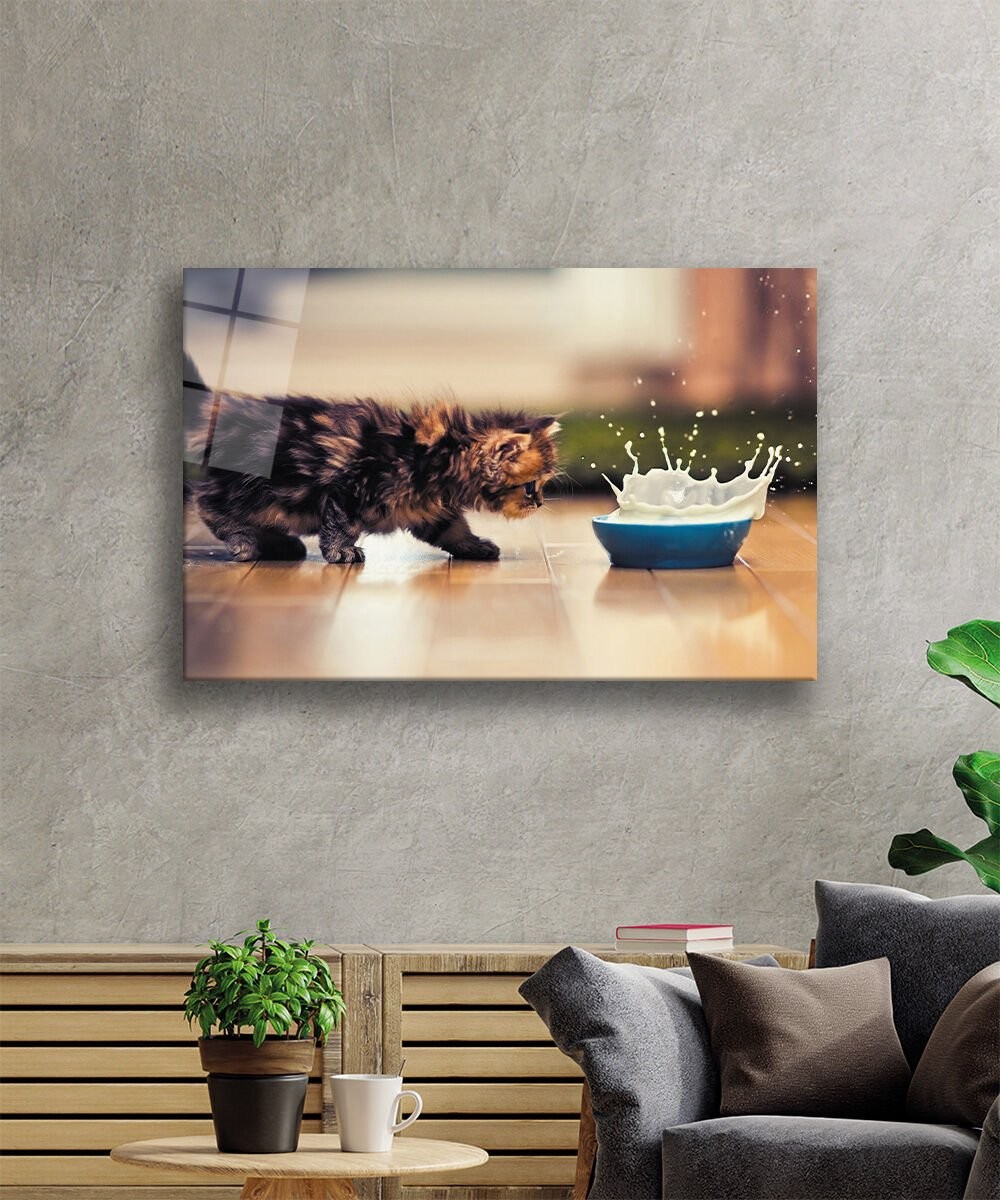 Kedi-3 Cam Tablo 4mm Dayanıklı Temperli Cam