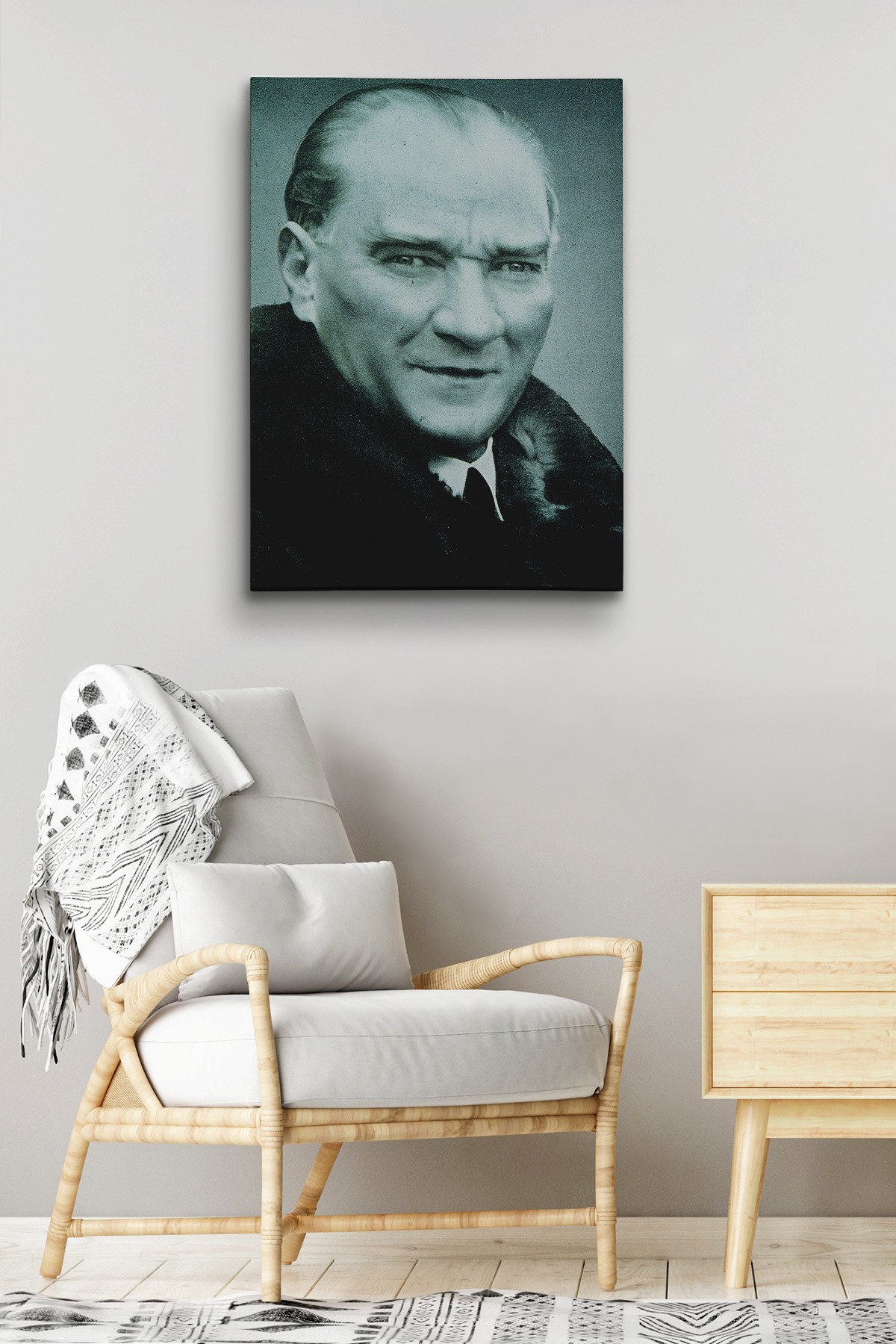 Atatürk Portre Tablosu Mustafa Kemal Atatürk Dikdörtgen Dekoratif Kanvas Tablo