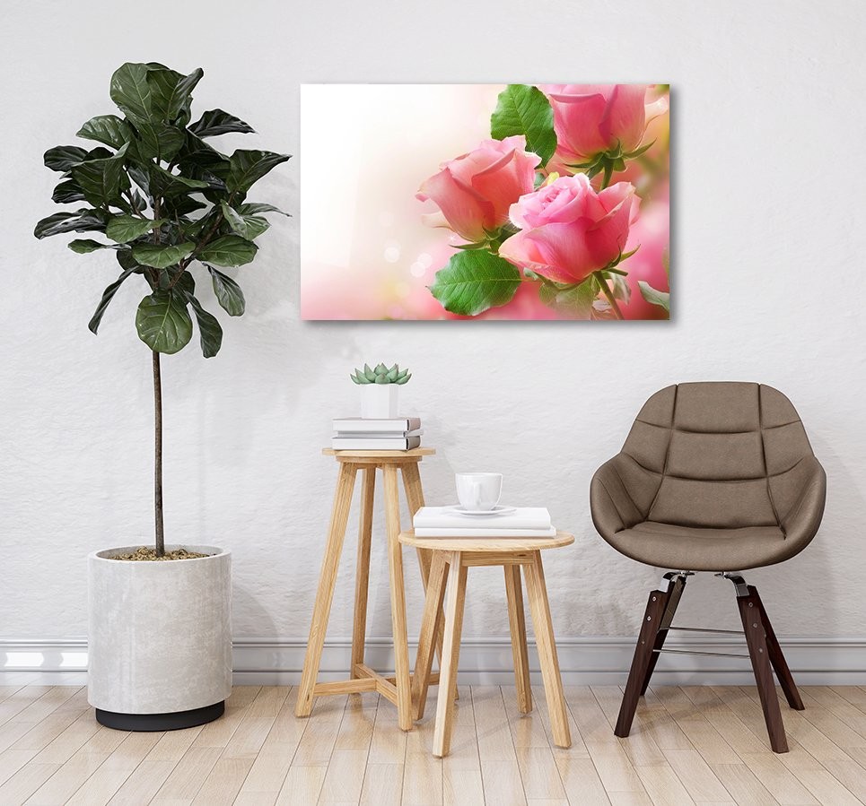 Pembe Güller Cam Tablo 4mm Dayanıklı Temperli Cam