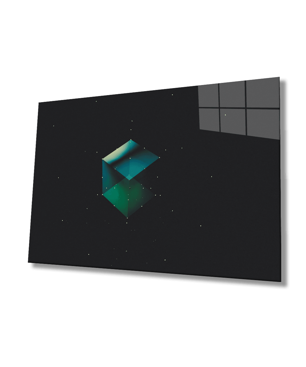 Yeşil Küp Cam Tablo  4mm Dayanıklı Temperli Cam Green Cube Glass Wall Art