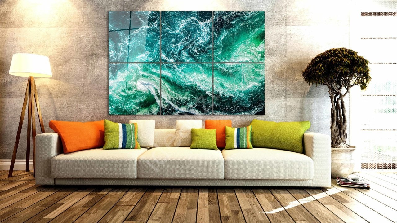 6'lı Deniz Cam Tablo 150x100 Cm (6 parça her parça 50x50 Cm)