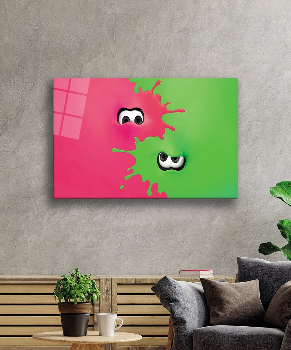 Pembe Yeşil Göz Cam Tablo  4mm Dayanıklı Temperli Cam Pink Green Eye Glass Wall Art