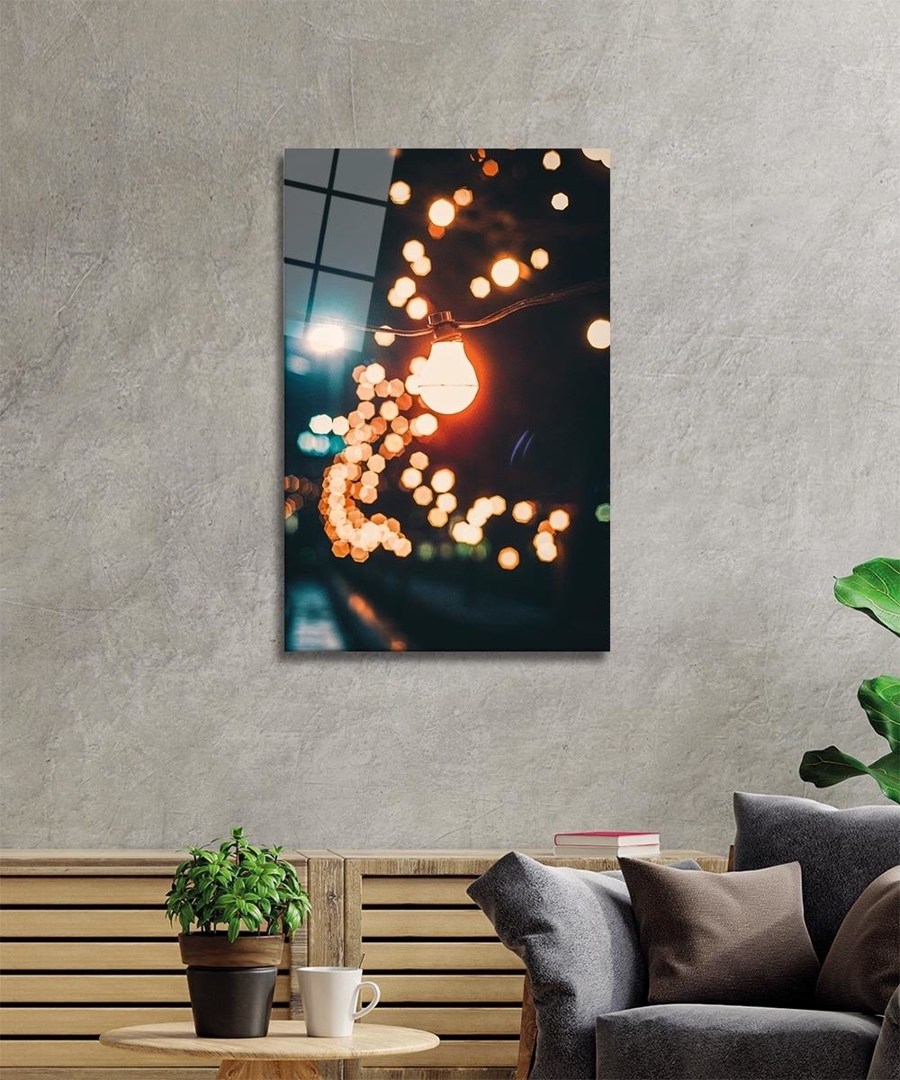 Sarı Işık Cam Tablo  4mm Dayanıklı Temperli Cam, Yellow Light Glass Wall Art