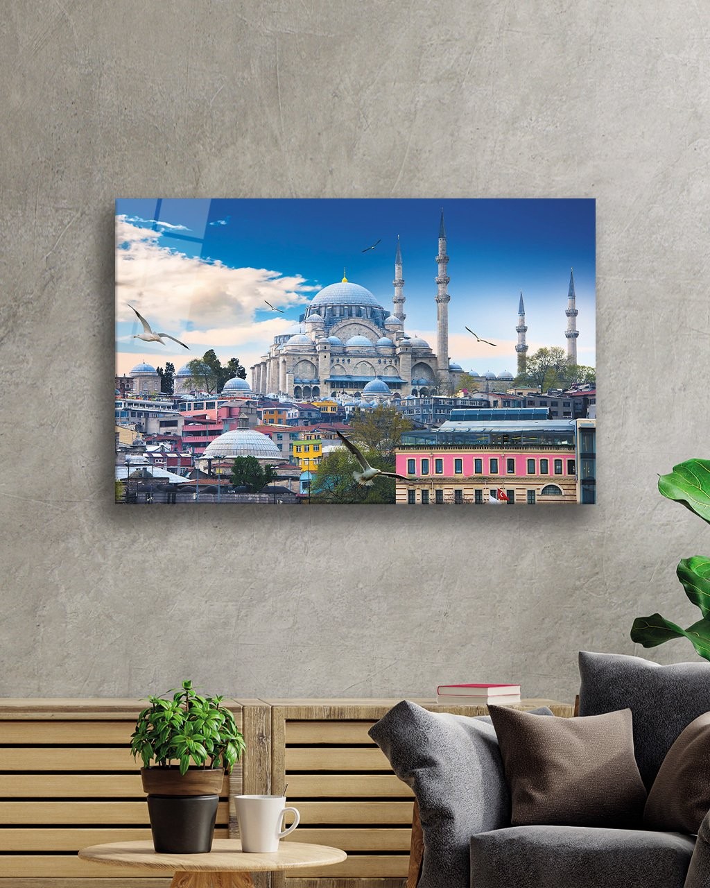 İstanbul Cami Manzara-4 4mm Dayanıklı Cam Tablo Temperli Cam