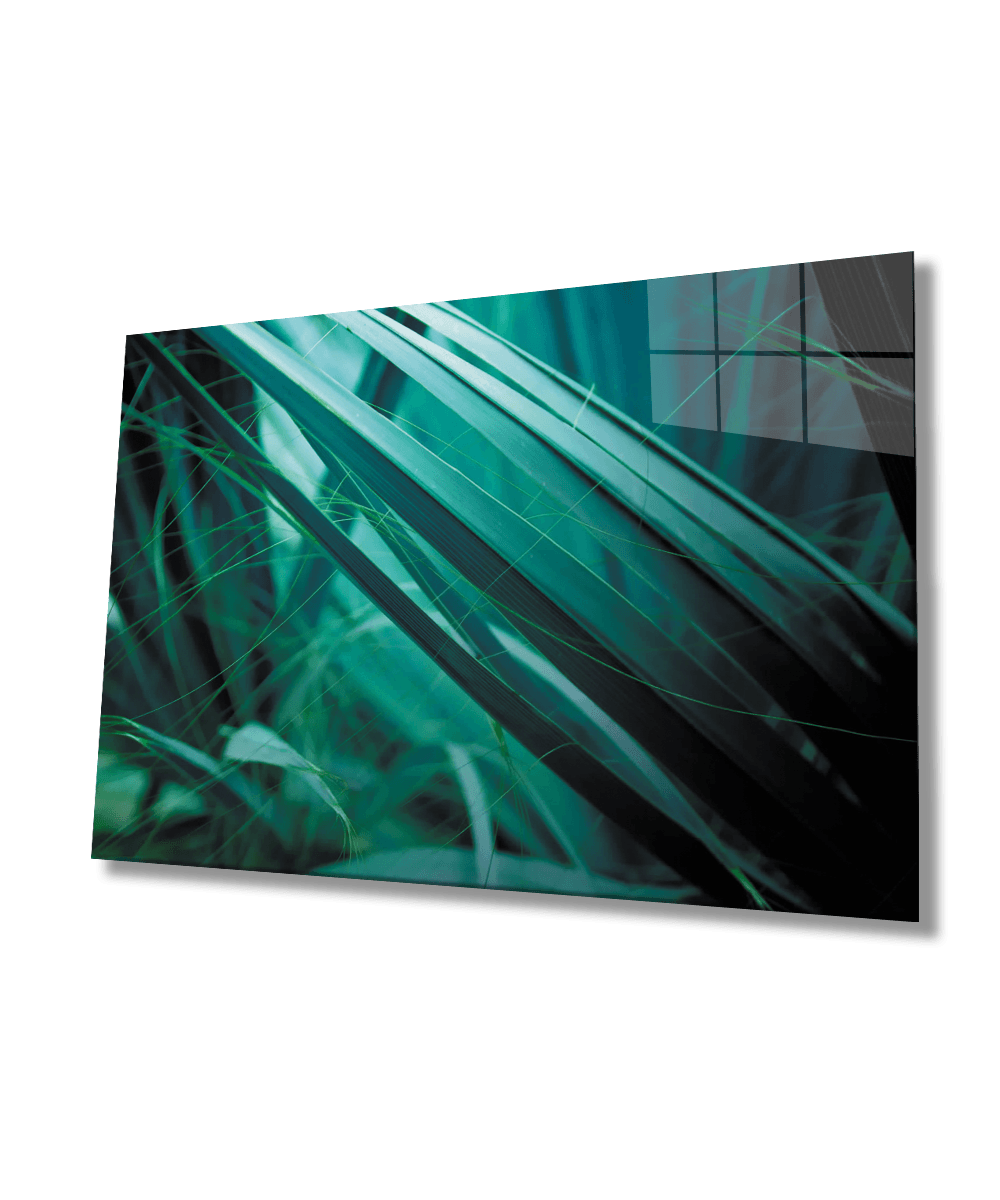 Yeşil Yapraklar Cam Tablo  4mm Dayanıklı Temperli Cam  Green Leaves Glass Wall Art