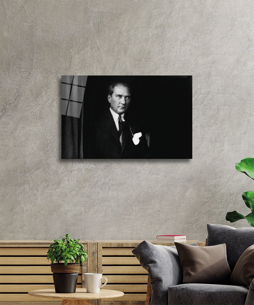 Atatürk-75 Cam Tablo 4mm Dayanıklı Temperli Cam, Atatürk Glass Wall Art