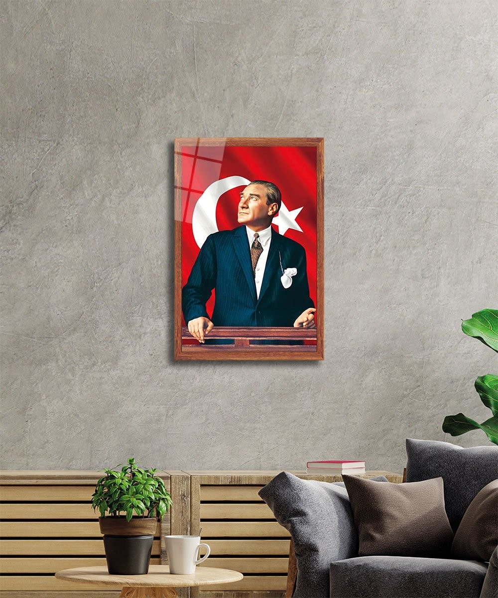 Atatürk-89 Cam Tablo 4mm Dayanıklı Temperli Cam, Atatürk Glass Wall Art